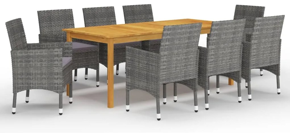 9 pcs conjunto de jantar para jardim cinzento