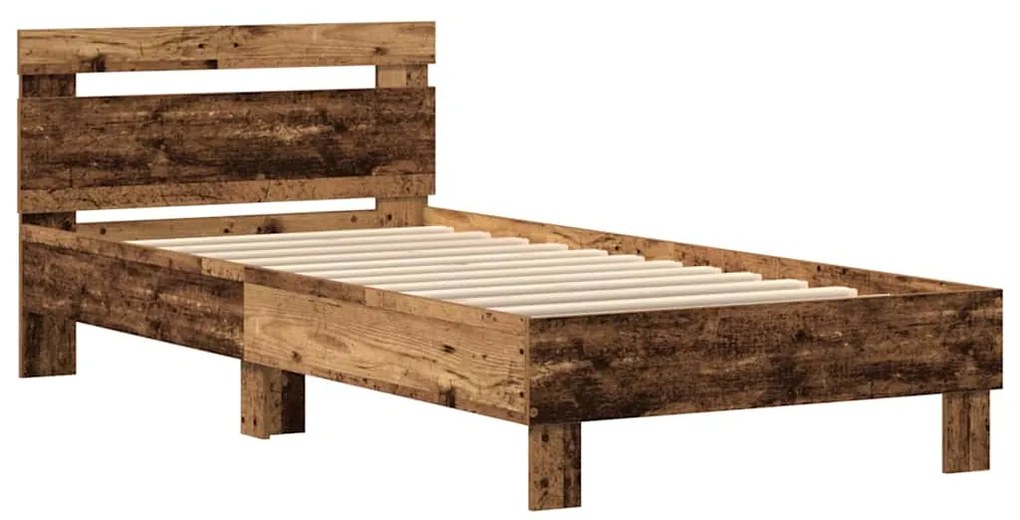 Estrutura de Cama sem Colchão com Luzes LED Madeira Velha 90x190 cm