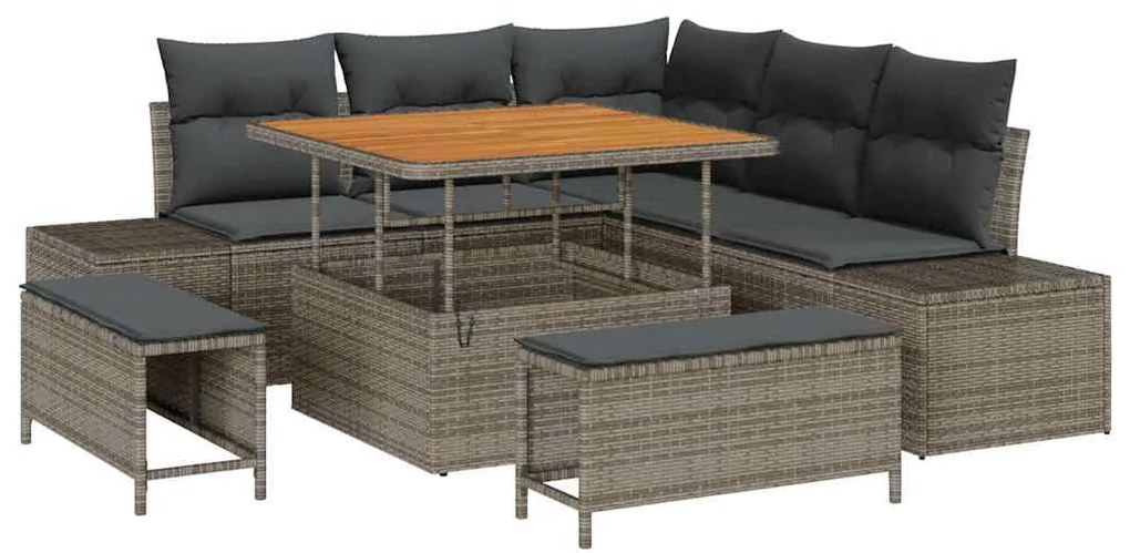 Conjunto de Sofá de Jardim 8 Peças com Almofadas Cinza em Rattan Sinté