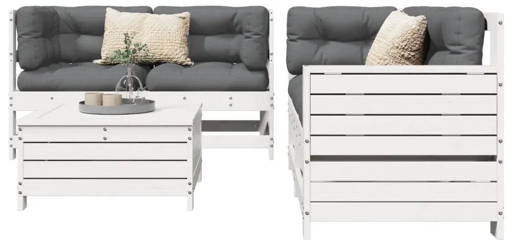 vidaXL 5 pcs conjunto de sofás de jardim madeira pinho maciça branco