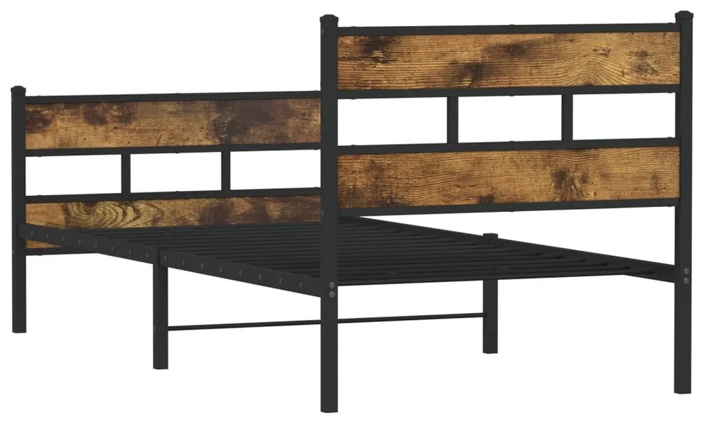 Estrutura de cama sem colchão 107x203 cm metal carvalho fumado
