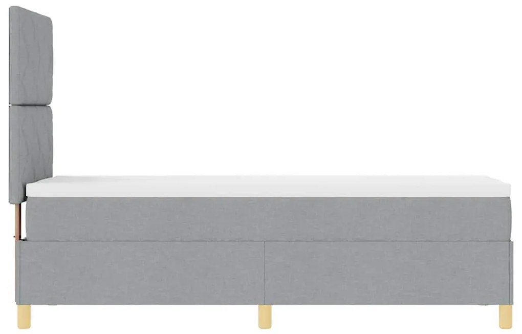 Cama Box Spring com Colchão &amp; LED Cinza Claro 80x200 cm Tecido