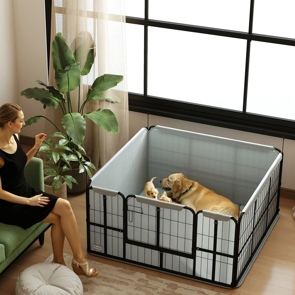 Caixa de parto para cães com porta e tapete higiénico lavável, 122 x 122 x 60 cm, preta