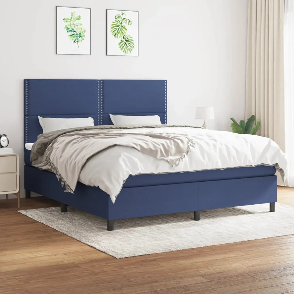 vidaXL Cama com molas/colchão 160x200 cm tecido azul
