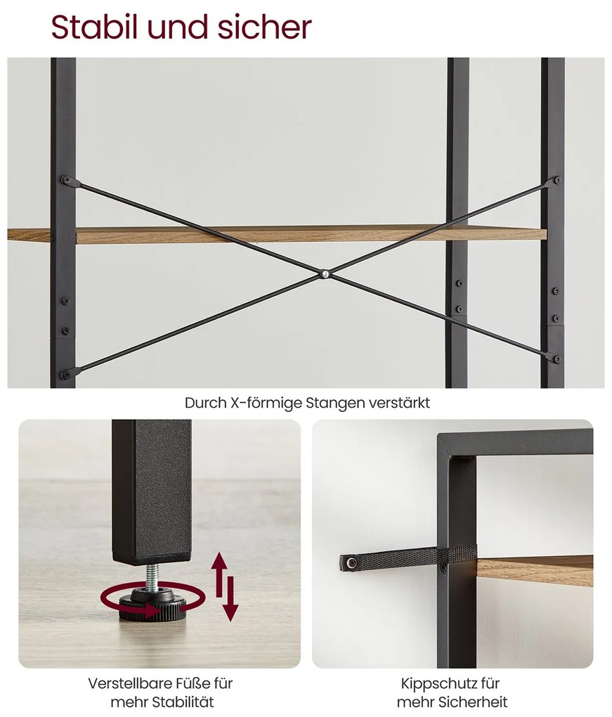 Estante para livros com 6 prateleiras, 30 x 80 x 186 cm, cor nogueira escura-preto