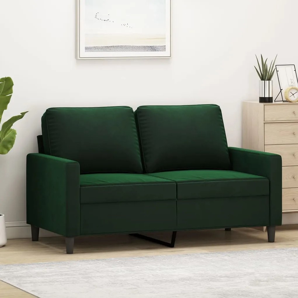 vidaXL Sofá de 2 lugares 120 cm veludo verde-escuro