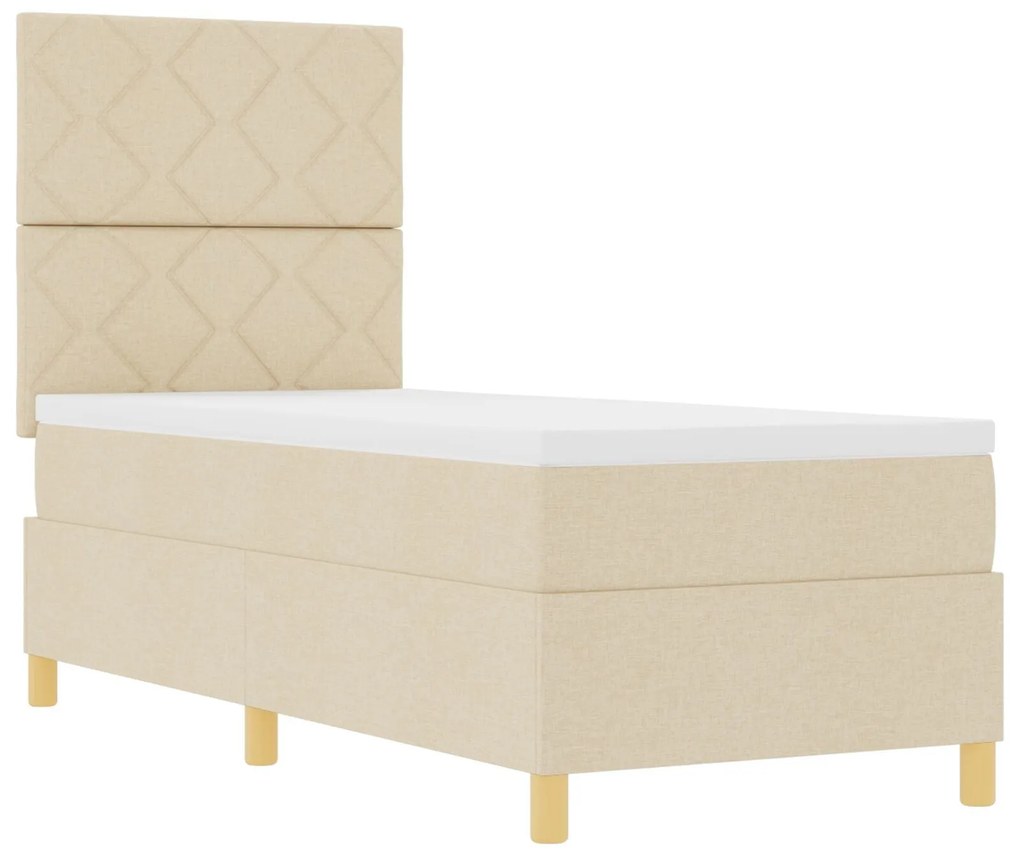 Cama Box Spring com Colchão & LED Creme 80x200 cm Tecido