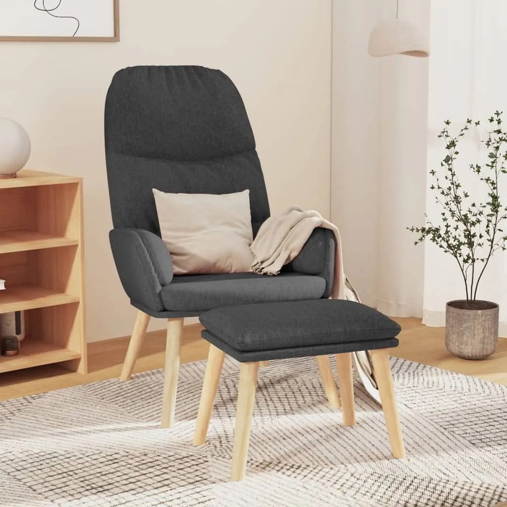 3097343 vidaXL Cadeira de descanso com banco tecido cinzento-escuro
