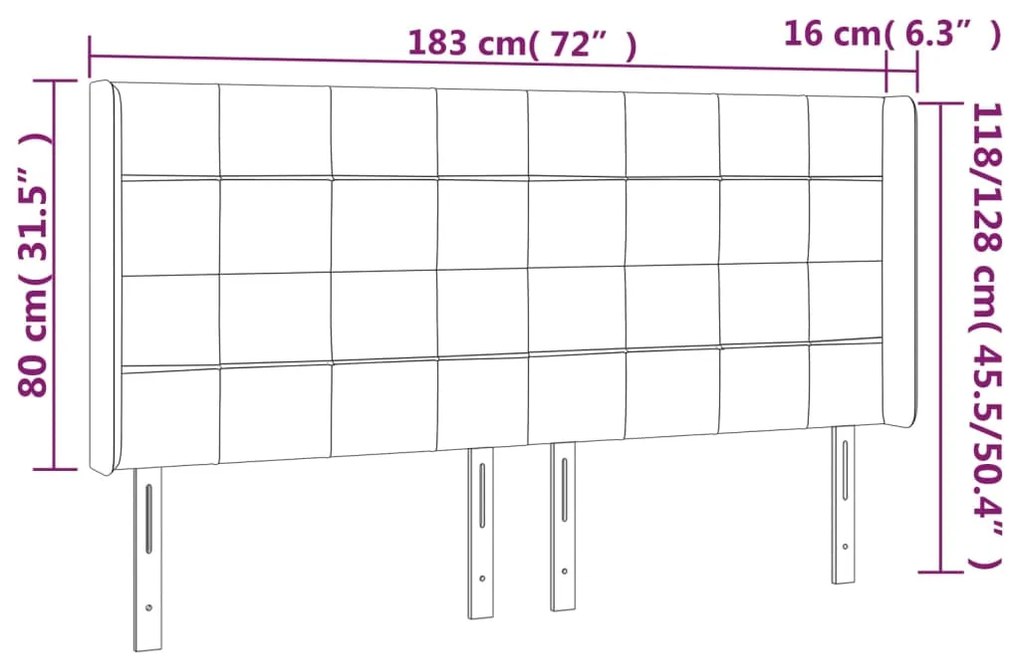 Cabeceira cama c/ abas tecido 183x16x118/128 cm cinzento-claro