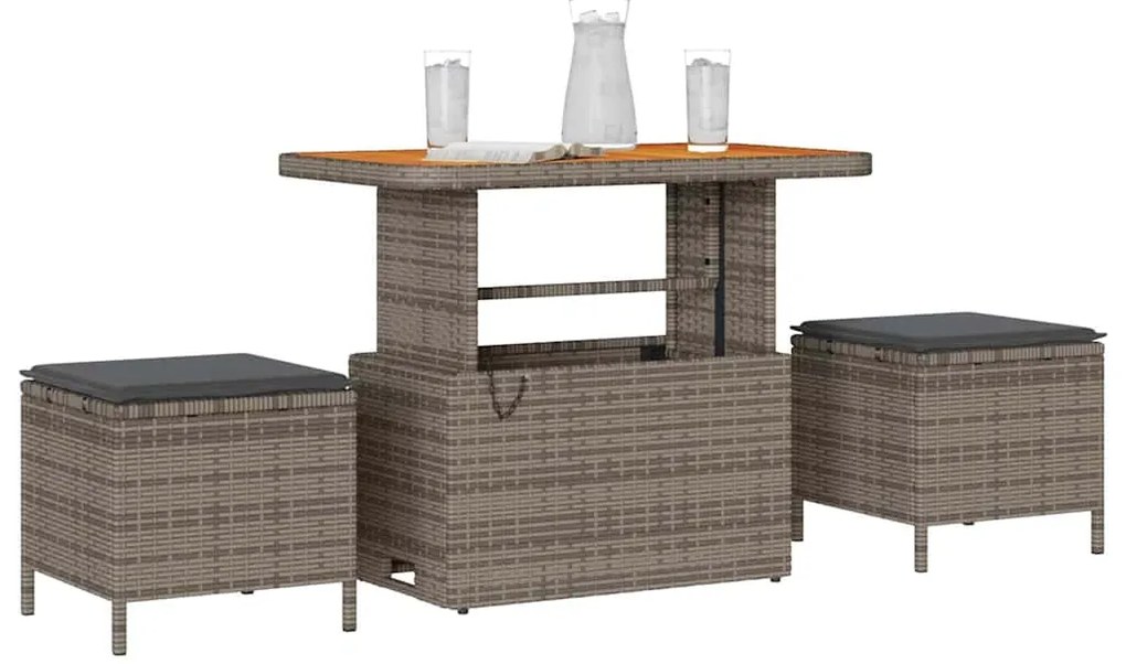 Conjunto de Jantar de Jardim de 3 Peças com Almofadas Cinza de Polirat