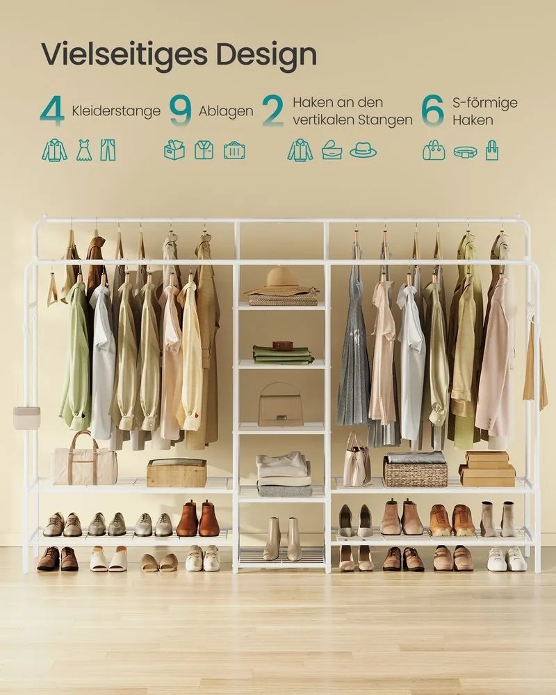 Guarda roupa aberto 45 x 195 x 172,8 cm com 9 prateleiras branco