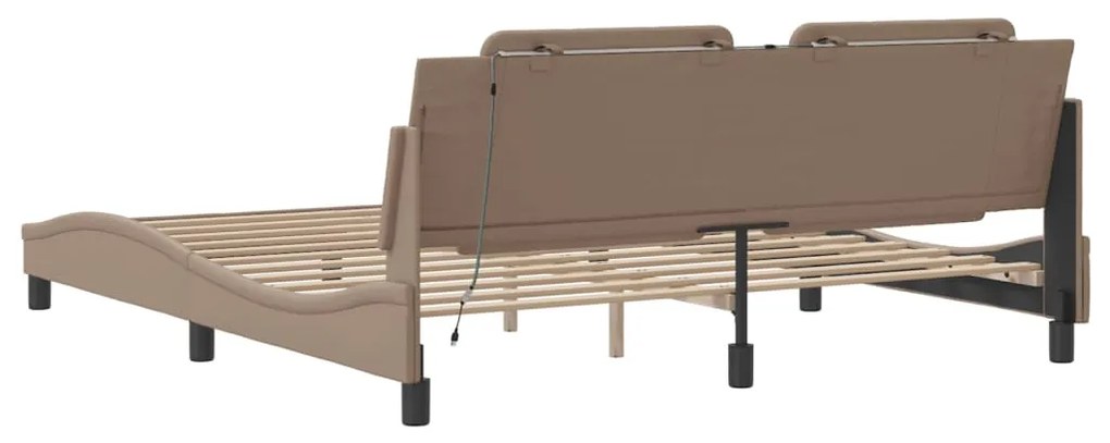 Estrutura cama c/ luzes LED 180x200 cm couro artif. cappuccino
