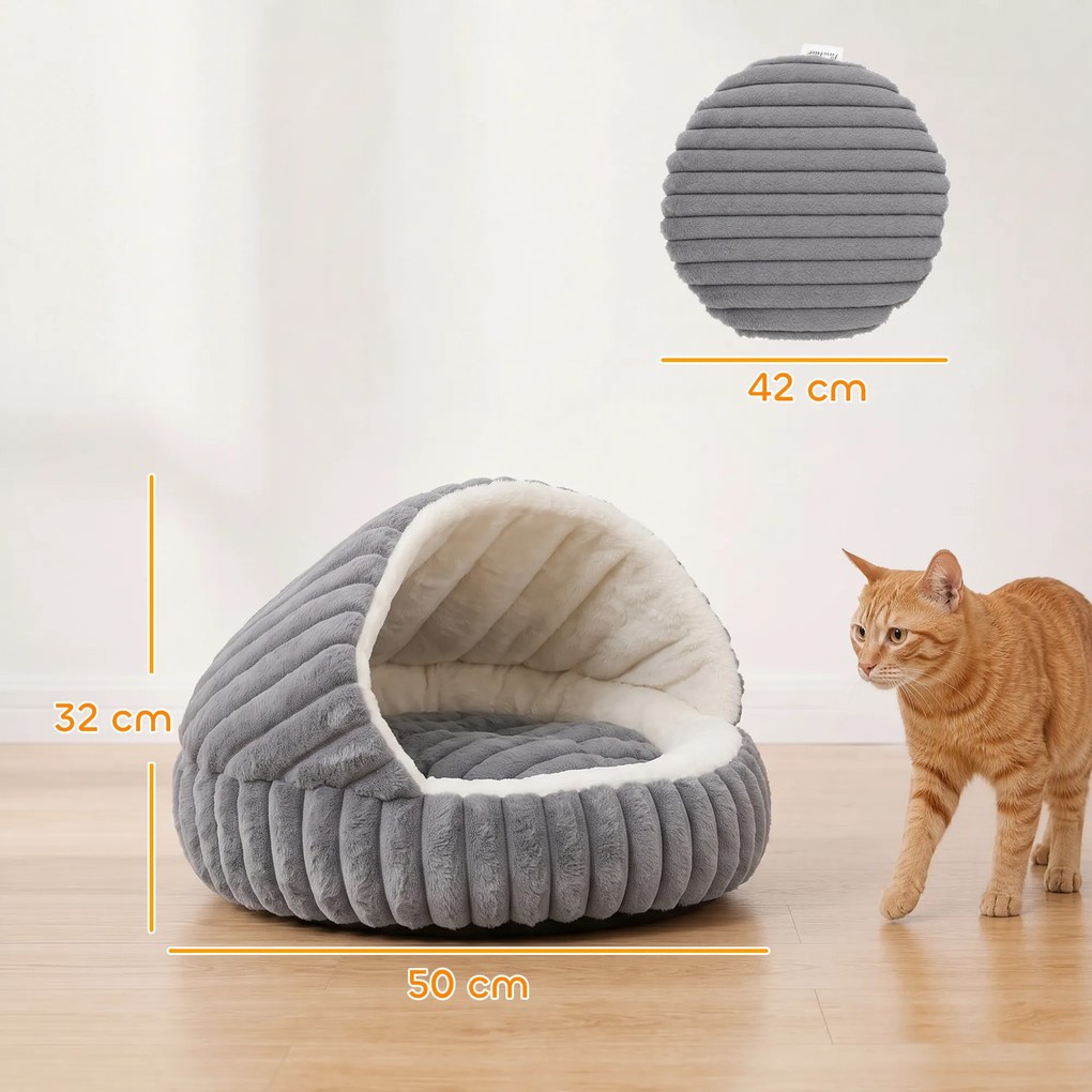 Cama Gruta para Gatos com Base Antiderrapante e Almofada Lavável para Interior 50x50x32 cm Cinzento