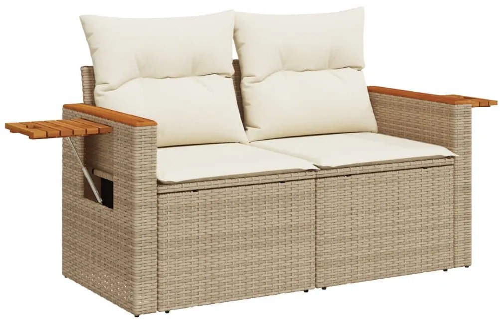 7 pcs conjunto de sofás p/ jardim com almofadões vime PE bege