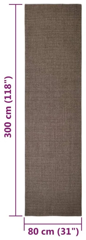 Tapete de sisal para poste arranhador 80x300 cm castanho