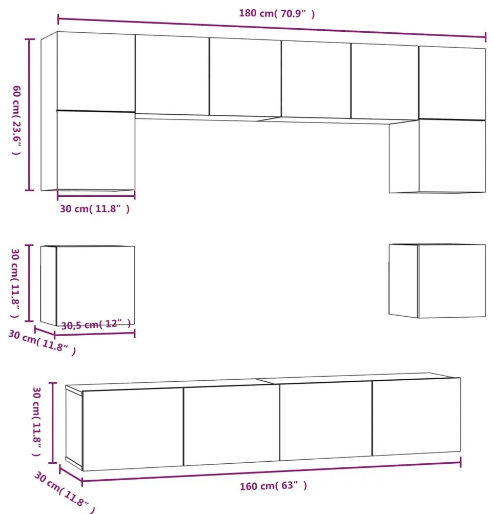 Conjunto móveis de TV 8 pcs madeira processada carvalho sonoma