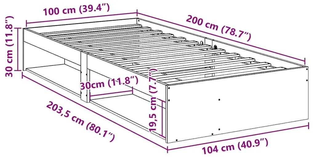 Cama dia sem colchão branco 100x200 cm pinho de madeira maciça