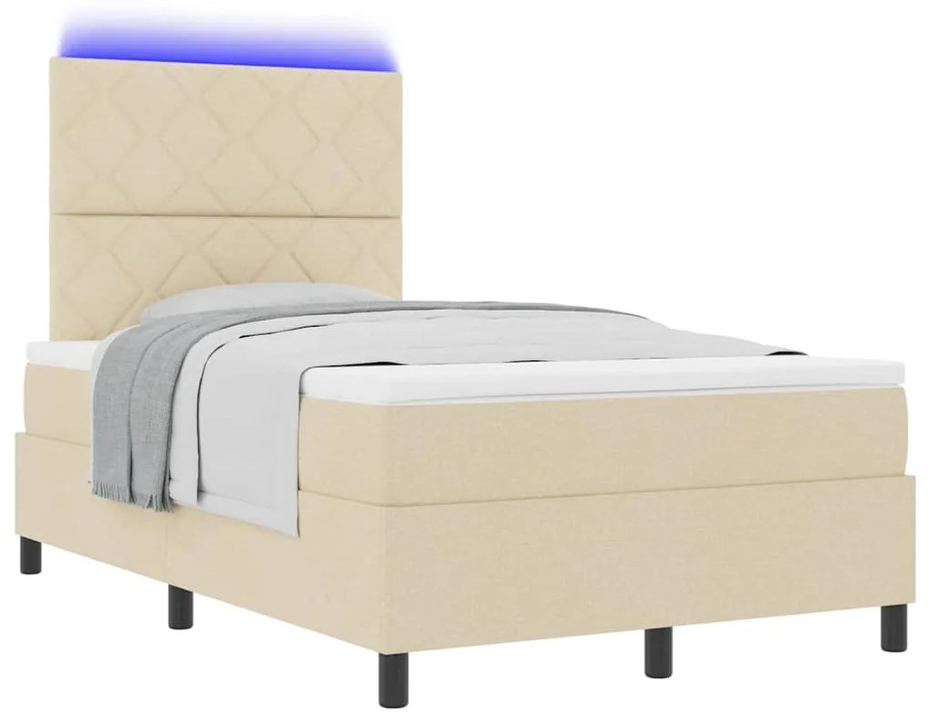 Cama com Estrado e Colchão com Luz LED em Creme, 120 x 200 cm de Tecid