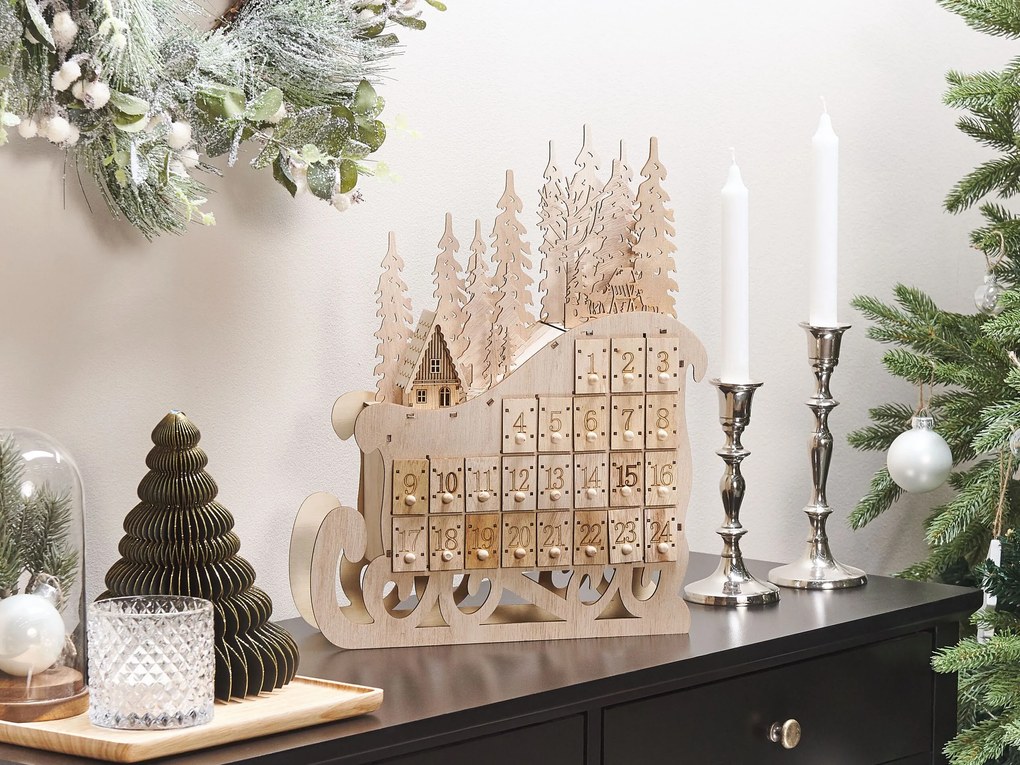 Decoração de Natal em madeira clara com LED em forma de trenó IMPALA Beliani