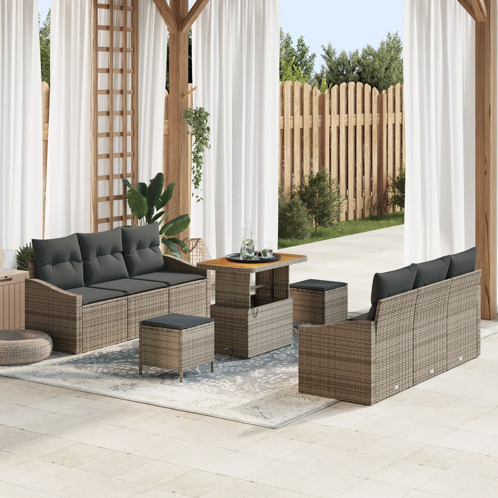 Conjunto de Sofá de Jardim vidaXL de 9 Peças com Almofadas Cinza Ratta
