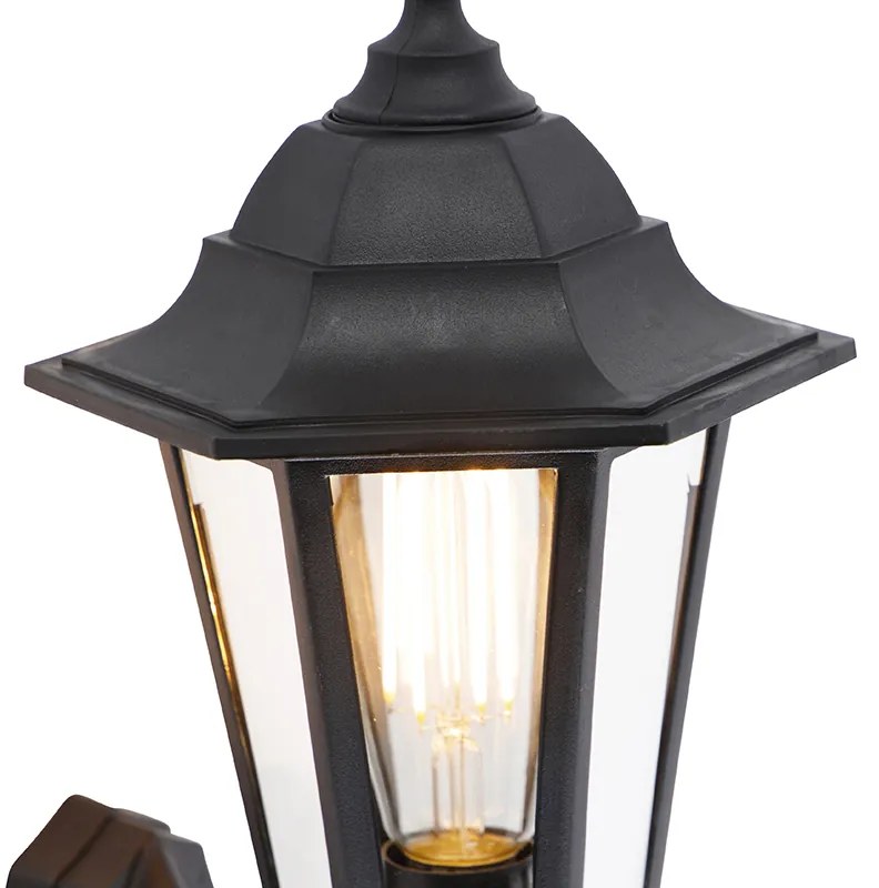 Candeeiro de parede exterior clássico preto com sensor de movimento - New Haven