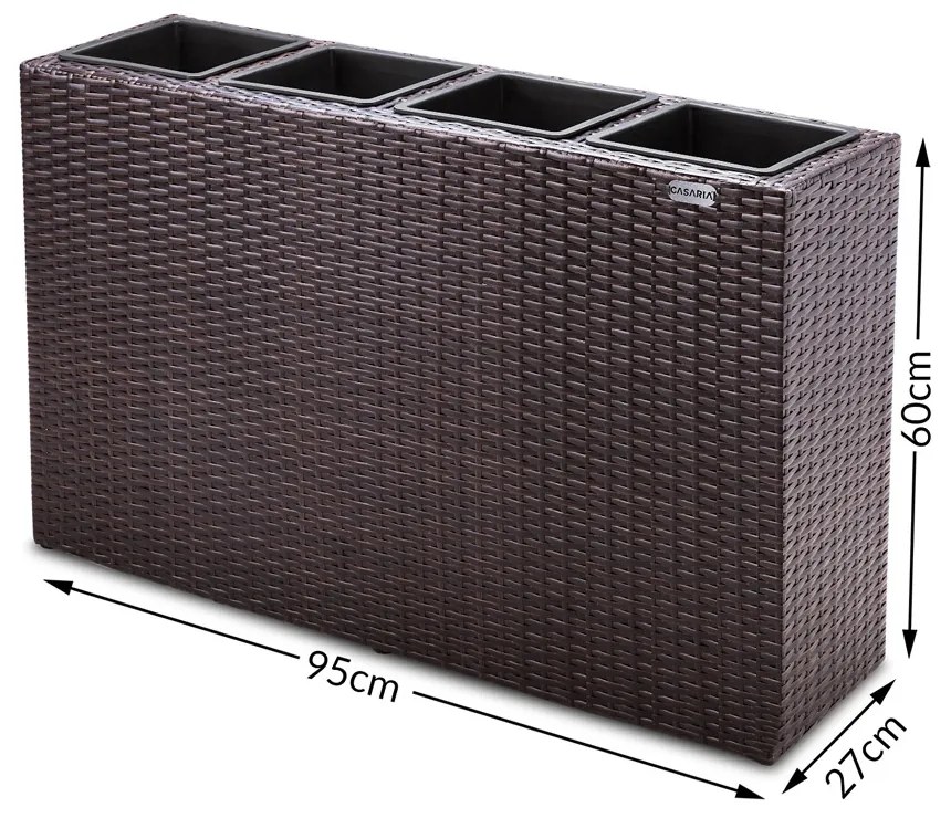 Vaso jardim de flores Polyrattan 95x27x60cm Castanho
