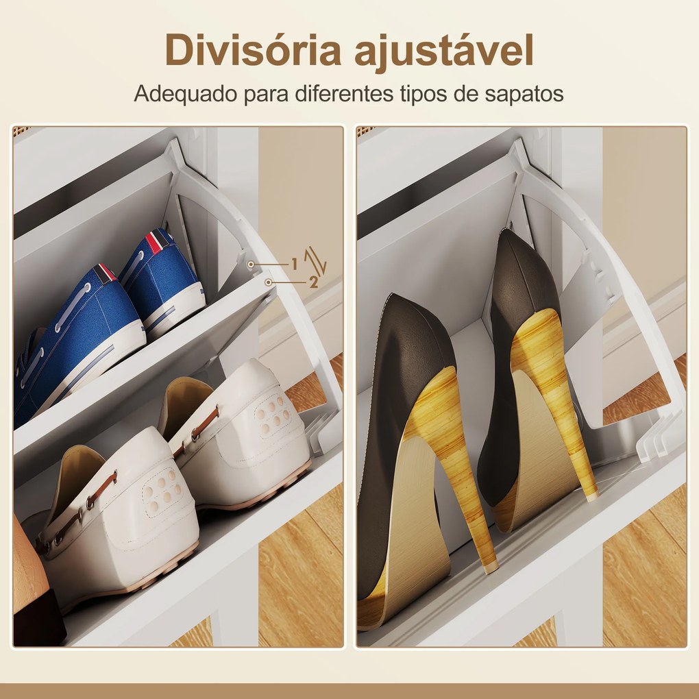 Sapateira Estreita com 2 Portas em Vime e Prateleiras Ajustáveis para 14 Pares de Sapatos 105x24x95,5 cm Branco