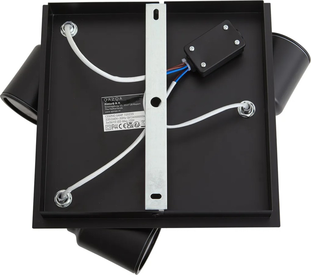 Foco de casa de banho moderno quadrado preto 3 luzes IP44 - Ducha