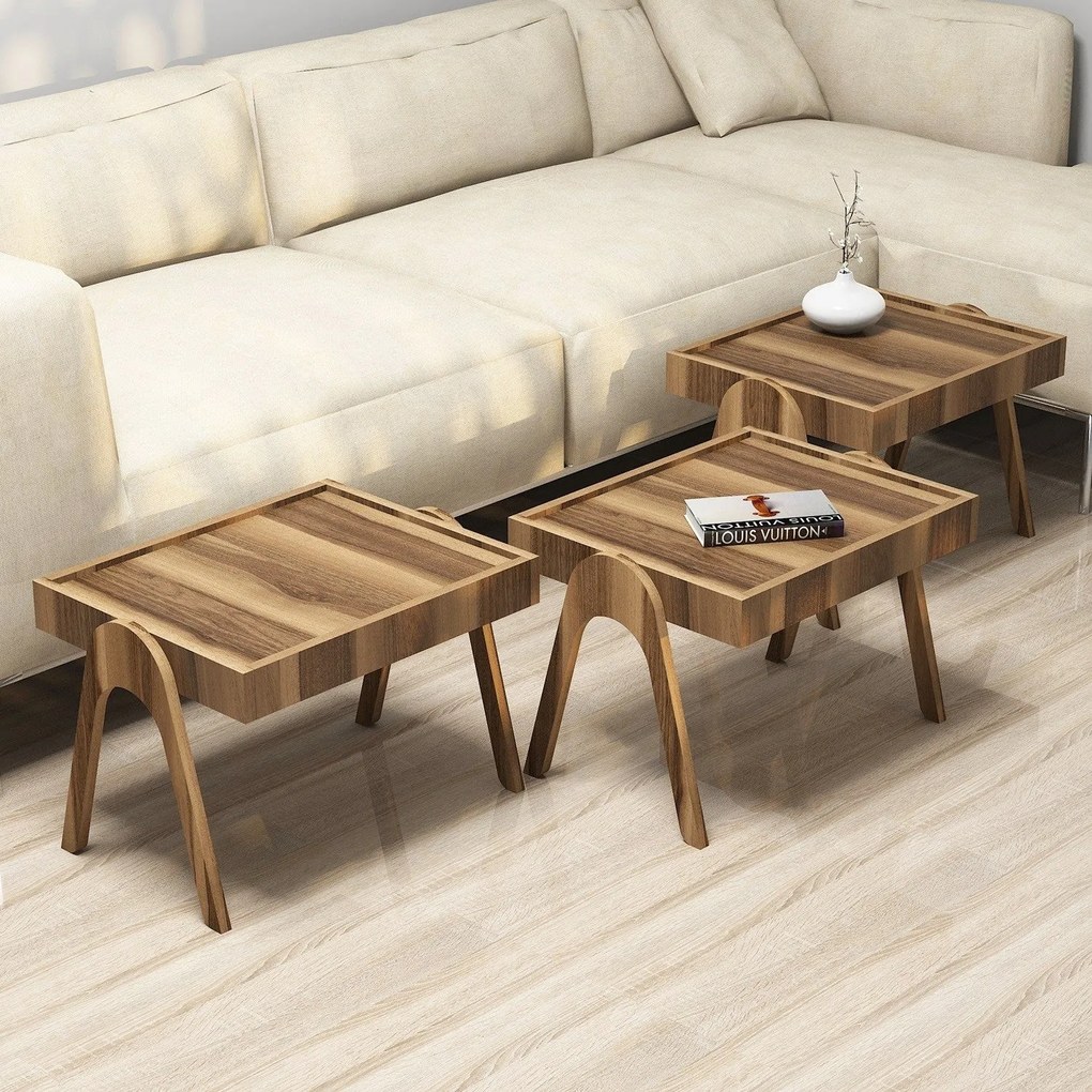 Conjunto de Mesas Roma – Nogueira – 53,6 cm x 64 cm x 40 cm (3 Peças)