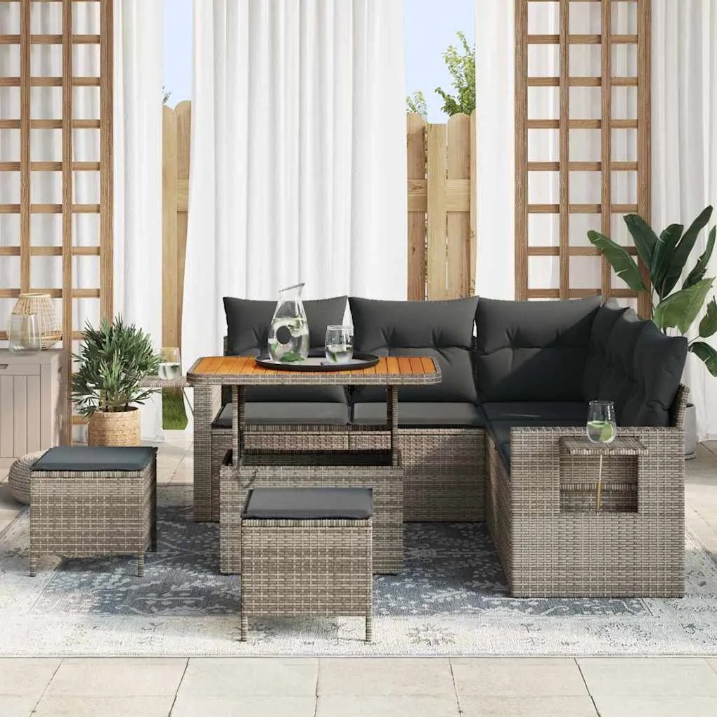 Conjunto de Sofá de Jardim vidaXL 8 Peças com Almofadas Cinza Vime PE