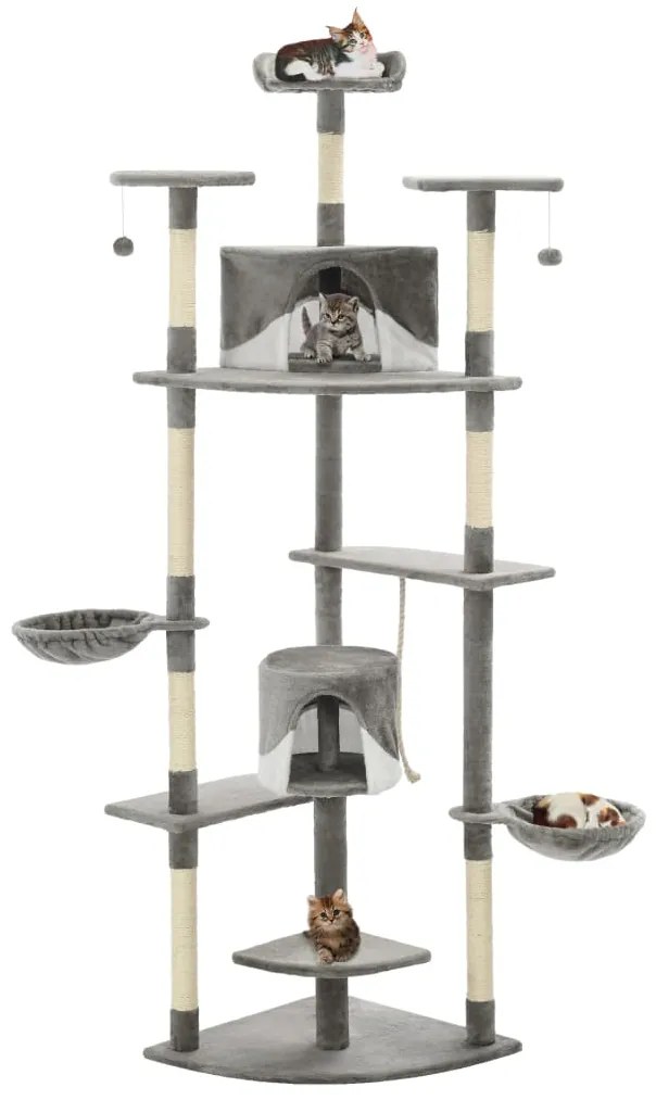 Árvore p/ gatos c/ postes arranhadores sisal 203cm cinza/branco