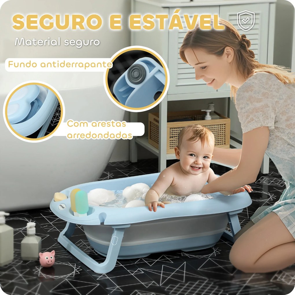 AIYAPLAY Banheira Dobrável para Bebé com Suporte Banheira Recém Nascid