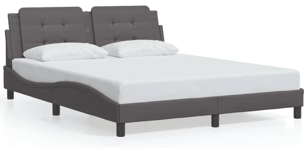 Estrutura de cama c/ luzes LED 160x200cm couro artificial cinza