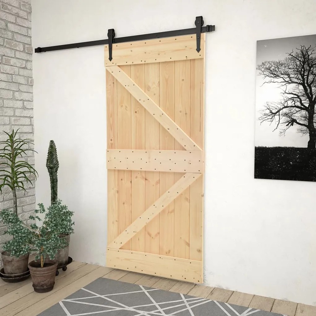 3057493 vidaXL Porta de correr com ferragens 90x210 cm madeira de pinho maciça