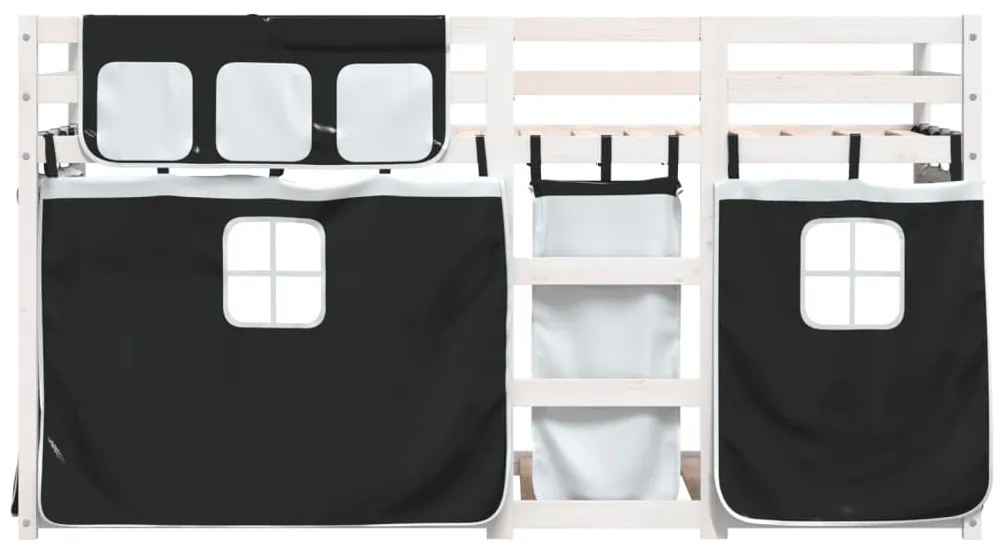 Beliche com cortinas 90x200 cm pinho maciço branco e preto