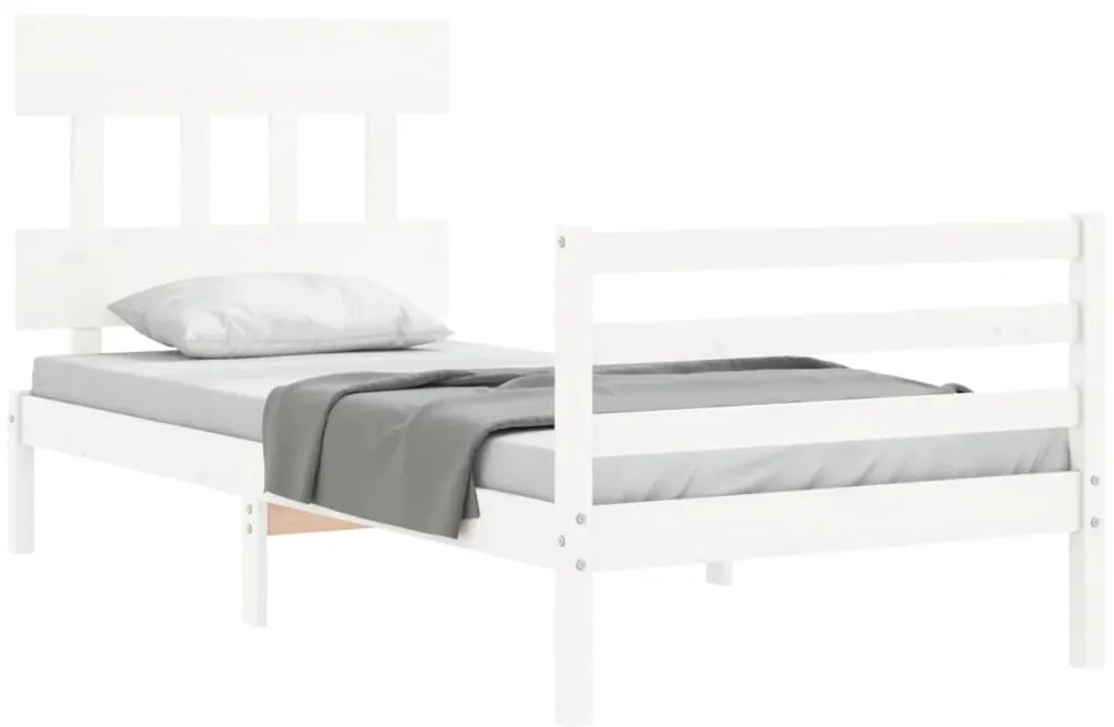 Estrutura de cama com cabeceira 100x200cm madeira maciça branco