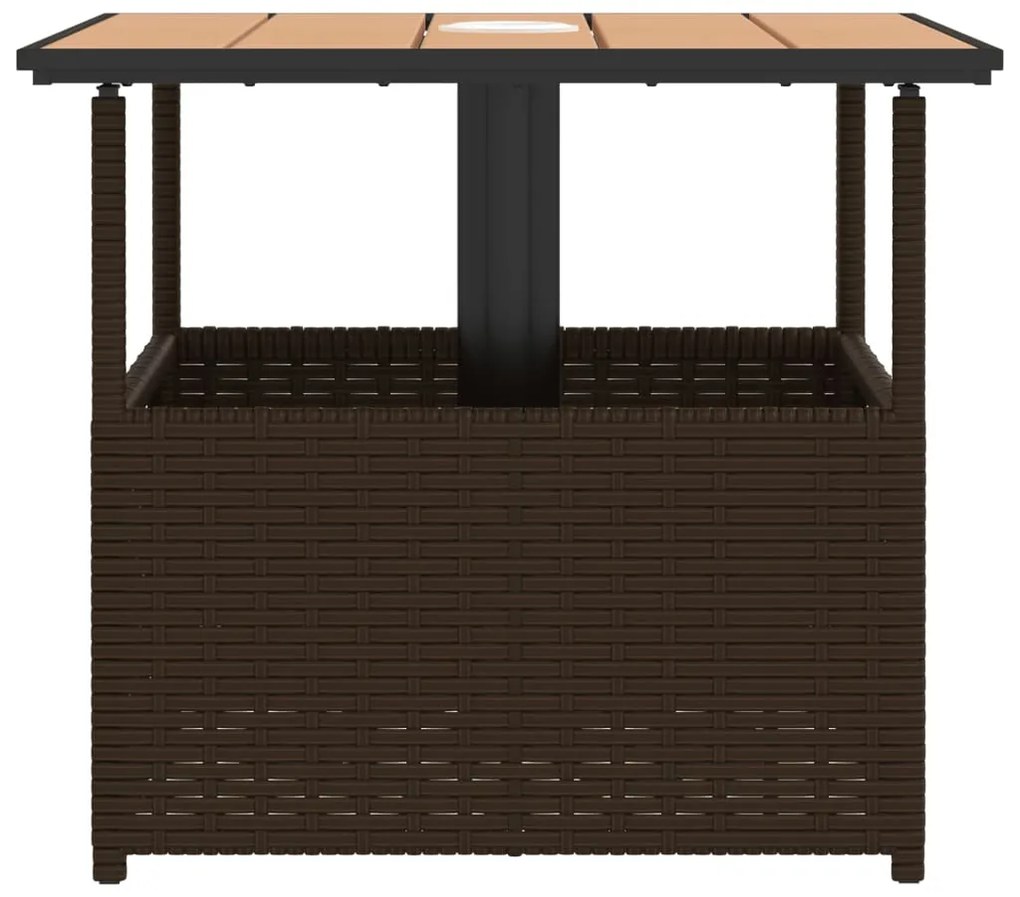 Mesa jardim c/orifício guarda-sol 55x55x46,5cm vime PE castanho