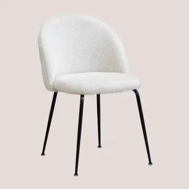 Pack De 2 Cadeiras De Jantar Estofadas Em Tecido De Ovelha Kana Design Branco & Negro - Sklum