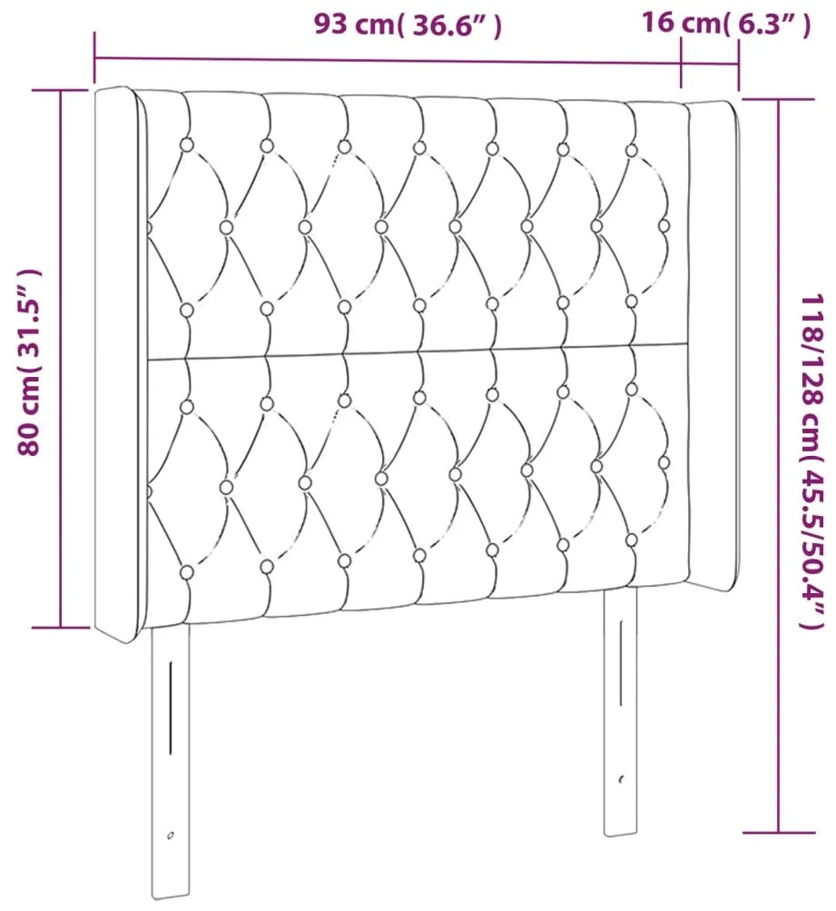 Cabeceira de cama c/ abas veludo 93x16x118/128 cm rosa