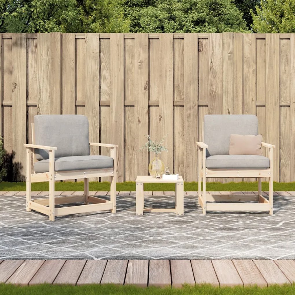 Conjunto de Jardim - 2 Poltronas e 1 Mesa- Madeira de Pinho Maciça