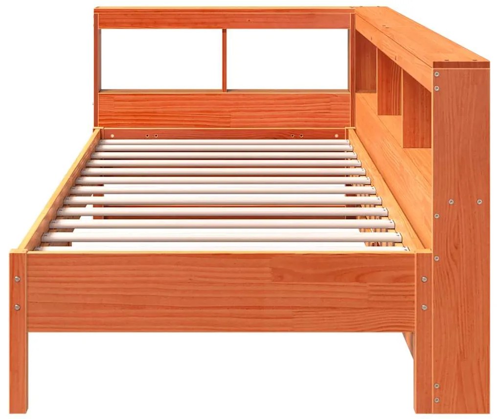 Cama com estante sem colchão 75x190cm pinho maciço castanho-mel