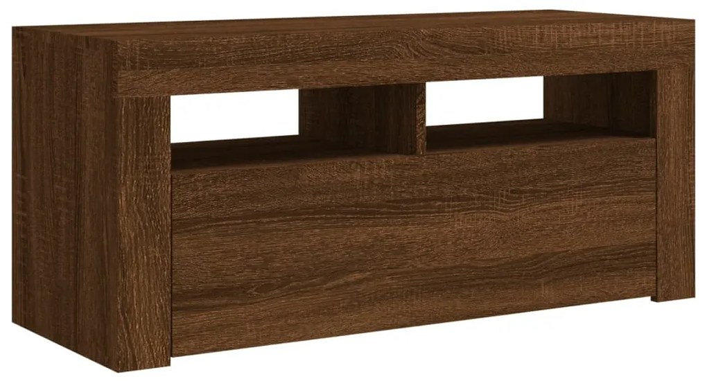 Móvel de TV com luzes LED 90x35x40 cm carvalho castanho
