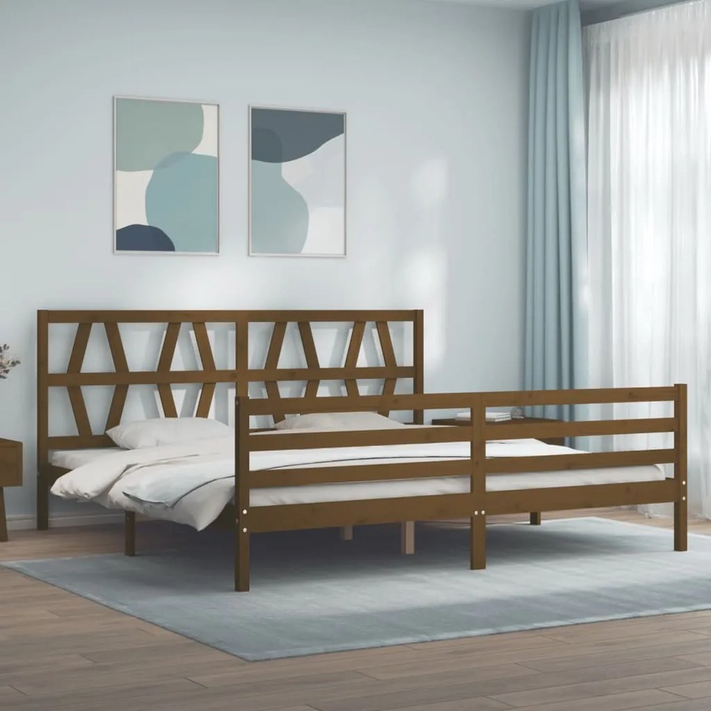 vidaXL Estrutura cama c/ cabeceira 200x200cm maciço castanho-mel