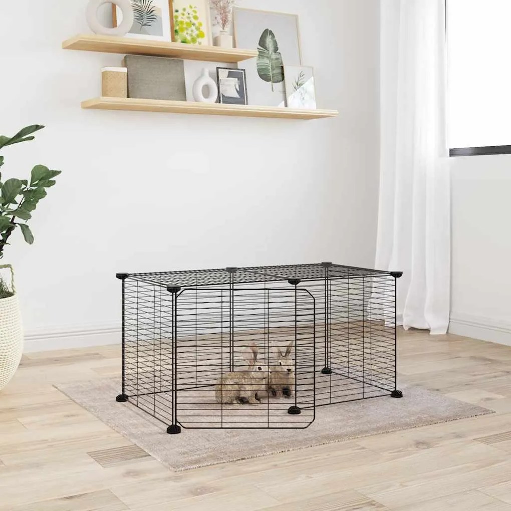 Gaiola p/ animais de 8 painéis c/ porta 35x35 cm aço preto