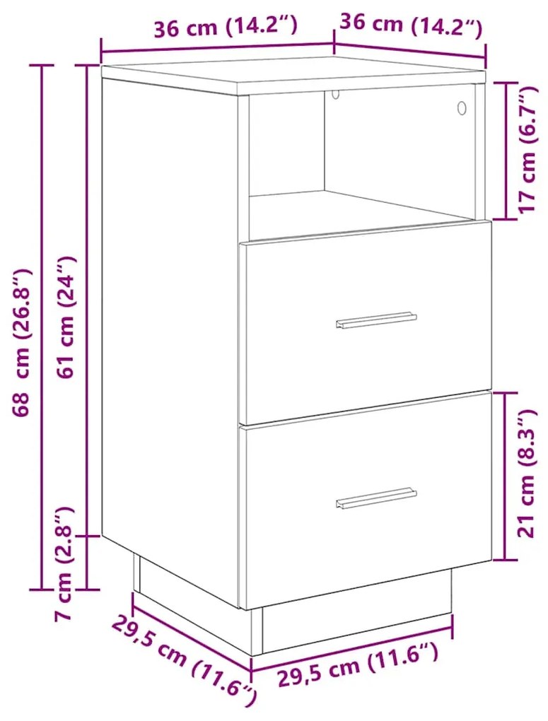 Mesa de cabeceira com 2 gavetas 36x36x68 cm madeira velha