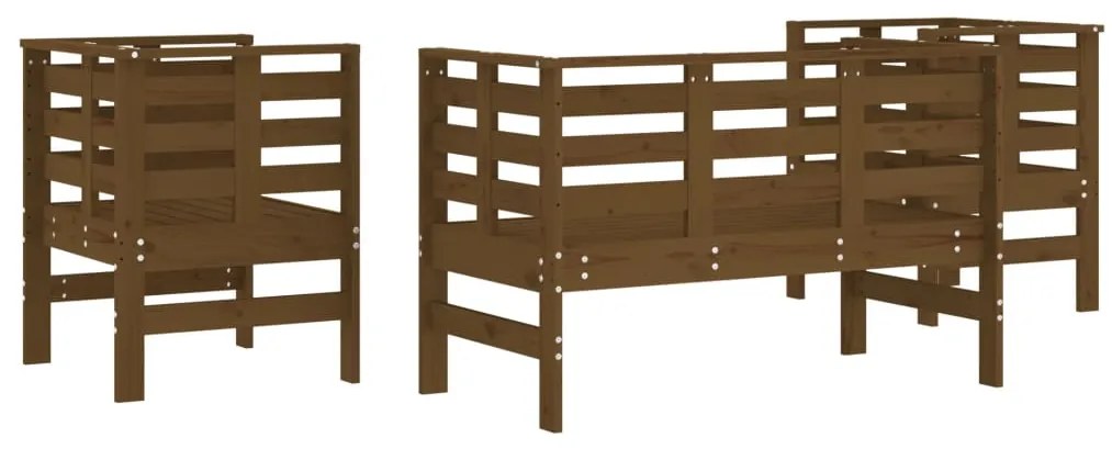 3 pcs conjunto lounge jardim madeira pinho maciça castanho-mel