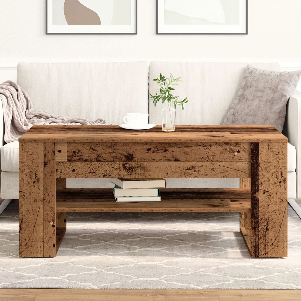 Mesa de Centro vidaXL em Madeira Velha 102x55x45 cm de Madeira de Enge