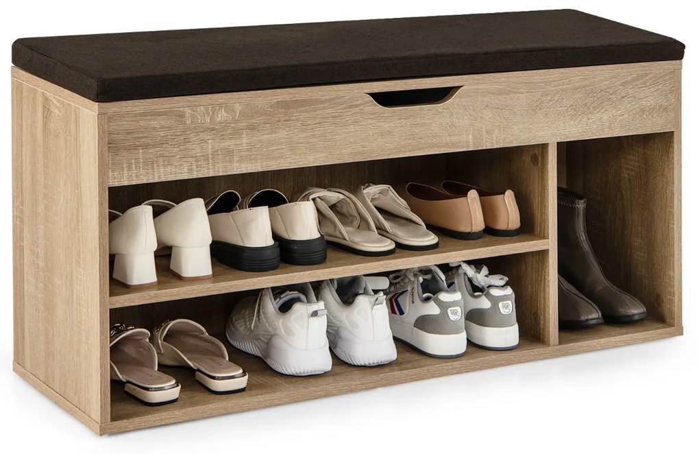 Banco para sapatos sapateira sapateira com almofada de assento madeira 104 x 48 x 30 cm branco/branco natural