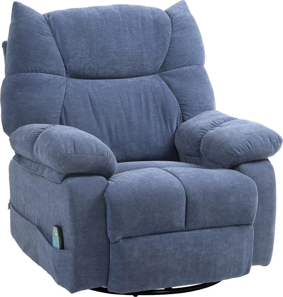 HOMCOM Poltrona de massagem com aquecimento &amp; função reclinável, giratória, até 150 kg, estrutura metálica, 98x90x98cm, Azul | Aosom Portugal