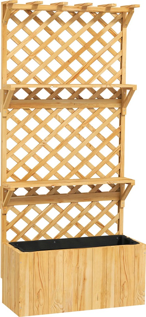 Outsunny Jardineira com treliça canteiro elevado de jardim em madeira com telhado suspenso, furos de drenagem e forro, natural | Aosom Portugal